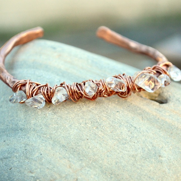 Clear Quartz Crystal Copper Cuff Bangle Bracelet - Picture 2 of 6